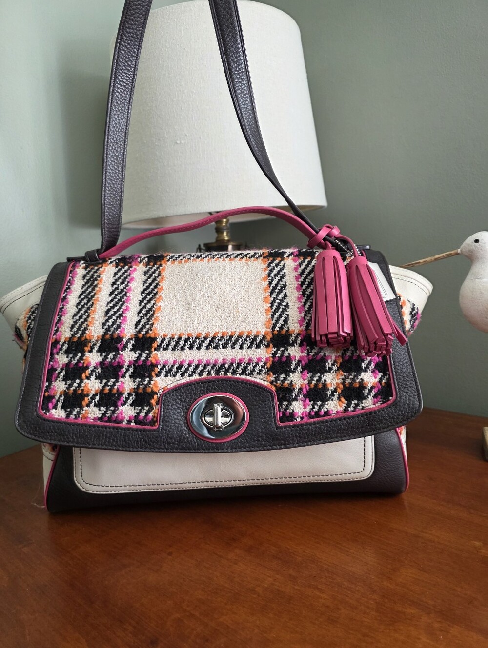 Coach 21142 Bonnie Cashin Bouclé Colorblock Leather Satchel Shoulder Bag